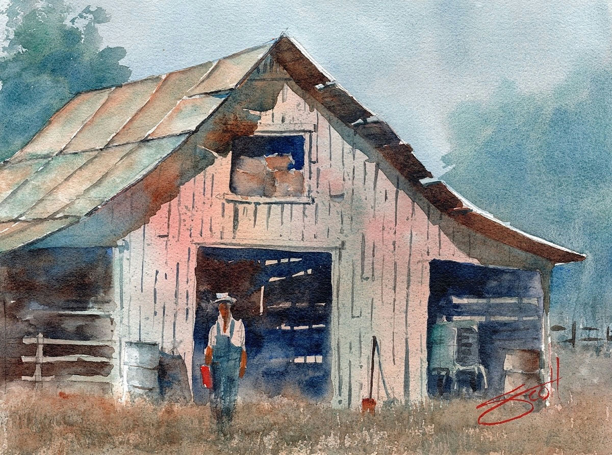 Hay Barn, Watercolor by Scott Brown
