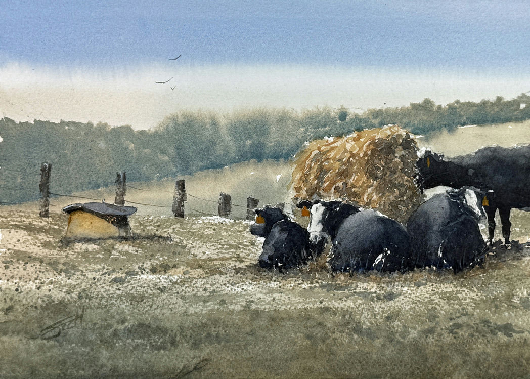Moo've Along, Watercolor by Scott Brown