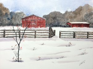 The Wallace's Barn- Watercolor Line and Wash