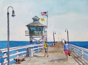 San Clemente Pier - Watercolor Line and Wash