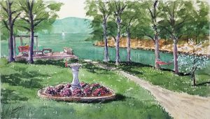 Linda's Backyard - Watercolor, Line & Wash